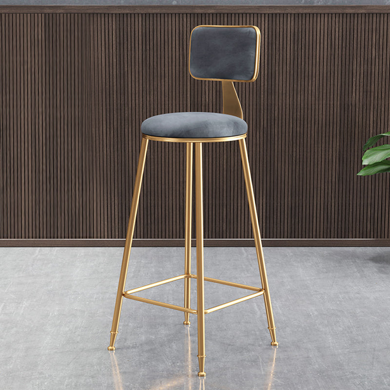 Glam Style Bar-stool Metal Legs Round Velvet Seat Barstool for Kitchen Grey 1 Piece Bar Stool(30"H) Clearhalo 'Bar Furniture' 'Bar Stools' 'bar_stools' 'furn' 'furn_bar_stools' 'furniture_bar_stools' 'Kitchen & Dining Furniture' 'kitchen&dining_furn' 'kitchen' 'kitchen_furn' Furniture' 4439892