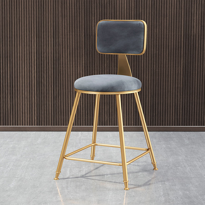 Glam Style Bar-stool Metal Legs Round Velvet Seat Barstool for Kitchen Grey 1 Piece Short Stool(18"H) Clearhalo 'Bar Furniture' 'Bar Stools' 'bar_stools' 'furn' 'furn_bar_stools' 'furniture_bar_stools' 'Kitchen & Dining Furniture' 'kitchen&dining_furn' 'kitchen' 'kitchen_furn' Furniture' 4439898