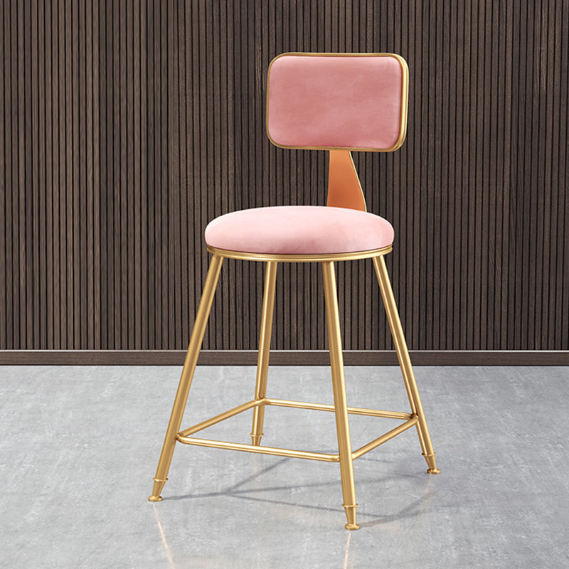 Glam Style Bar-stool Metal Legs Round Velvet Seat Barstool for Kitchen Pink 1 Piece Short Stool(18"H) Clearhalo 'Bar Furniture' 'Bar Stools' 'bar_stools' 'furn' 'furn_bar_stools' 'furniture_bar_stools' 'Kitchen & Dining Furniture' 'kitchen&dining_furn' 'kitchen' 'kitchen_furn' Furniture' 4439904
