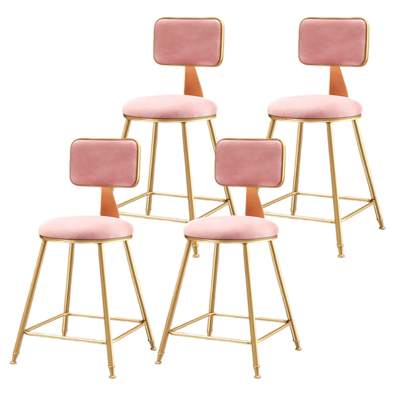 Glam Style Bar-stool Metal Legs Round Velvet Seat Barstool for Kitchen Pink 4 Piece Set Short Stool(18"H) Clearhalo 'Bar Furniture' 'Bar Stools' 'bar_stools' 'furn' 'furn_bar_stools' 'furniture_bar_stools' 'Kitchen & Dining Furniture' 'kitchen&dining_furn' 'kitchen' 'kitchen_furn' Furniture' 4439906