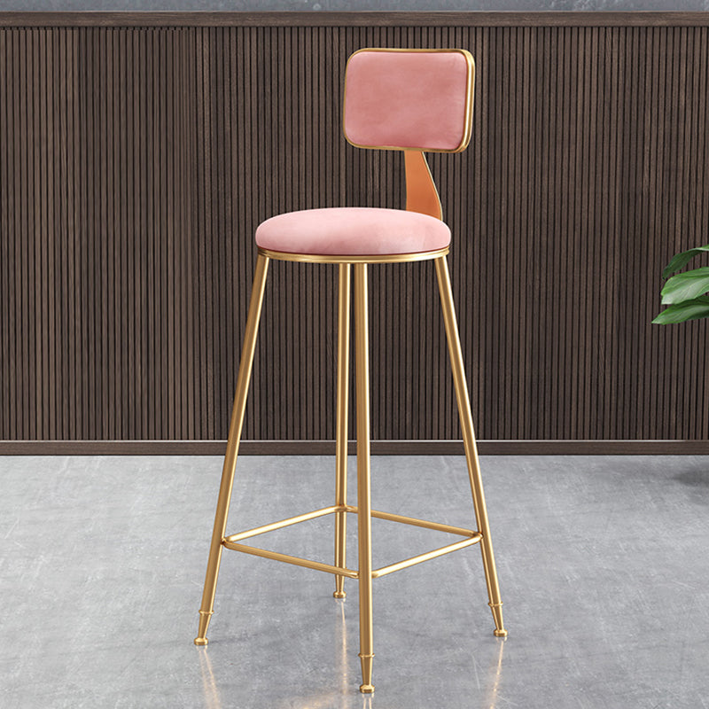 Glam Style Bar-stool Metal Legs Round Velvet Seat Barstool for Kitchen Pink 1 Piece Bar Stool(30"H) Clearhalo 'Bar Furniture' 'Bar Stools' 'bar_stools' 'furn' 'furn_bar_stools' 'furniture_bar_stools' 'Kitchen & Dining Furniture' 'kitchen&dining_furn' 'kitchen' 'kitchen_furn' Furniture' 4439907