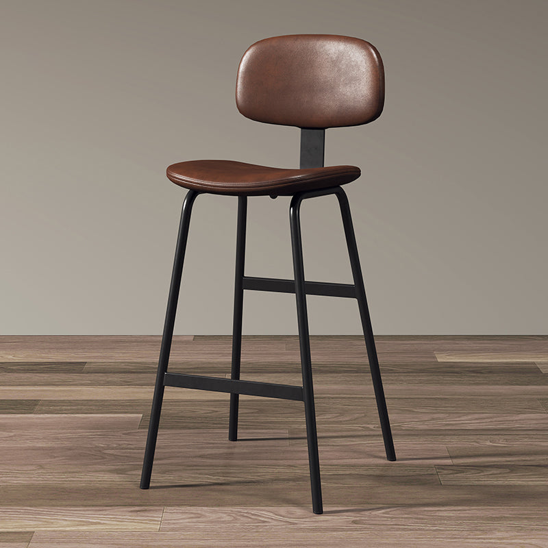 Modern Style Bar-stool Metal Legs Bucket Leather Seat Barstool for Restaurant Kitchen Black-Brown 1 Piece Clearhalo 'Bar Furniture' 'Bar Stools' 'bar_stools' 'furn' 'furn_bar_stools' 'furniture_bar_stools' 'Kitchen & Dining Furniture' 'kitchen&dining_furn' 'kitchen' 'kitchen_furn' Furniture' 4439929