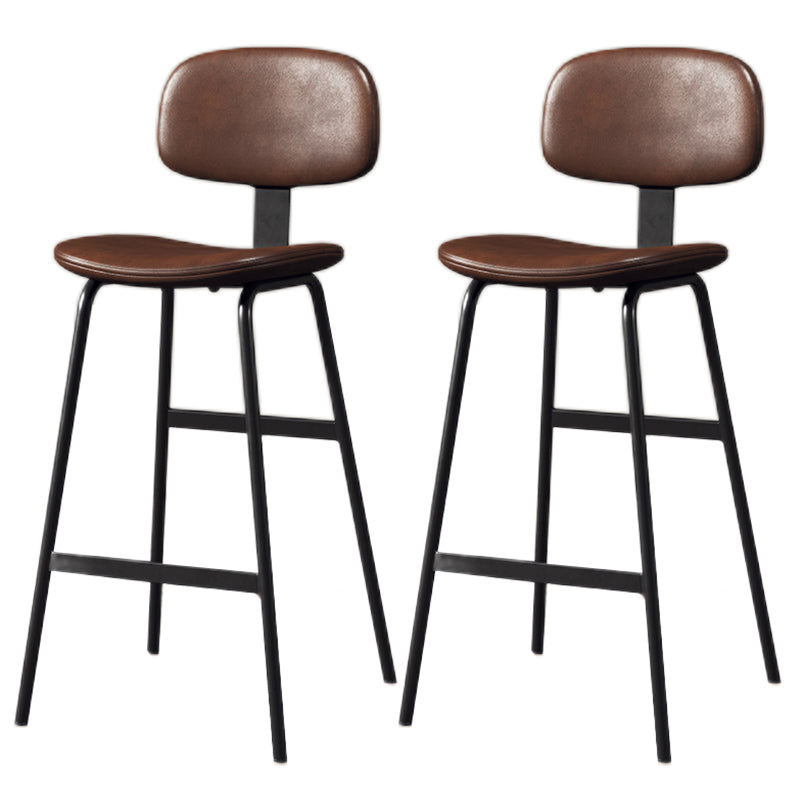 Modern Style Bar-stool Metal Legs Bucket Leather Seat Barstool for Restaurant Kitchen Black-Brown 2 Piece Set Clearhalo 'Bar Furniture' 'Bar Stools' 'bar_stools' 'furn' 'furn_bar_stools' 'furniture_bar_stools' 'Kitchen & Dining Furniture' 'kitchen&dining_furn' 'kitchen' 'kitchen_furn' Furniture' 4439931