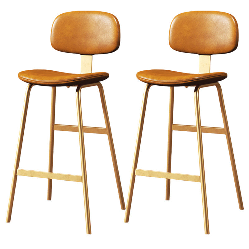 Modern Style Bar-stool Metal Legs Bucket Leather Seat Barstool for Restaurant Kitchen Golden 2 Piece Set Clearhalo 'Bar Furniture' 'Bar Stools' 'bar_stools' 'furn' 'furn_bar_stools' 'furniture_bar_stools' 'Kitchen & Dining Furniture' 'kitchen&dining_furn' 'kitchen' 'kitchen_furn' Furniture' 4439946