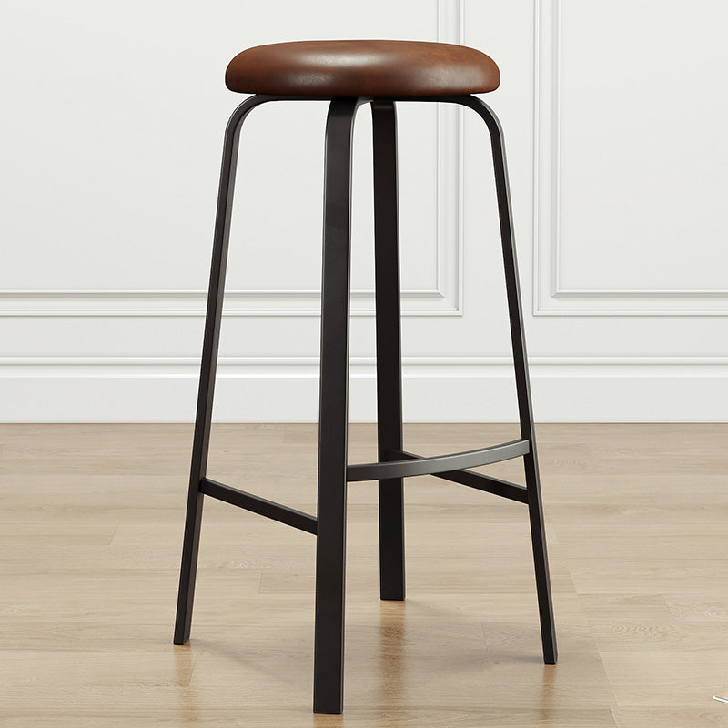 Modern Style Bar-stool Round Seat Barstool with Footrest and Metal Base Dark Brown 1 Piece Counter Stool(26"H) Clearhalo 'Bar Furniture' 'Bar Stools' 'bar_stools' 'furn' 'furn_bar_stools' 'furniture_bar_stools' 'Kitchen & Dining Furniture' 'kitchen&dining_furn' 'kitchen' 'kitchen_furn' Furniture' 4439983