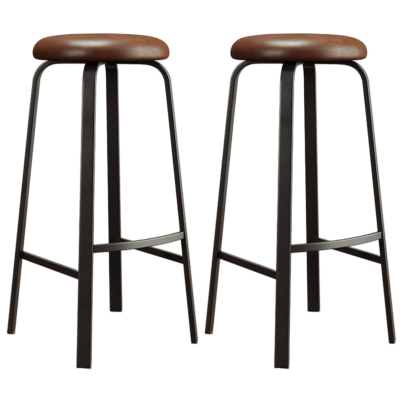 Modern Style Bar-stool Round Seat Barstool with Footrest and Metal Base Dark Brown 2 Piece Set Counter Stool(26"H) Clearhalo 'Bar Furniture' 'Bar Stools' 'bar_stools' 'furn' 'furn_bar_stools' 'furniture_bar_stools' 'Kitchen & Dining Furniture' 'kitchen&dining_furn' 'kitchen' 'kitchen_furn' Furniture' 4439985