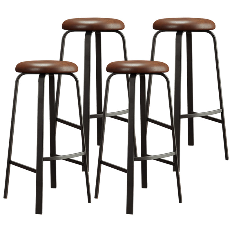 Modern Style Bar-stool Round Seat Barstool with Footrest and Metal Base Dark Brown 4 Piece Set Counter Stool(26"H) Clearhalo 'Bar Furniture' 'Bar Stools' 'bar_stools' 'furn' 'furn_bar_stools' 'furniture_bar_stools' 'Kitchen & Dining Furniture' 'kitchen&dining_furn' 'kitchen' 'kitchen_furn' Furniture' 4439987