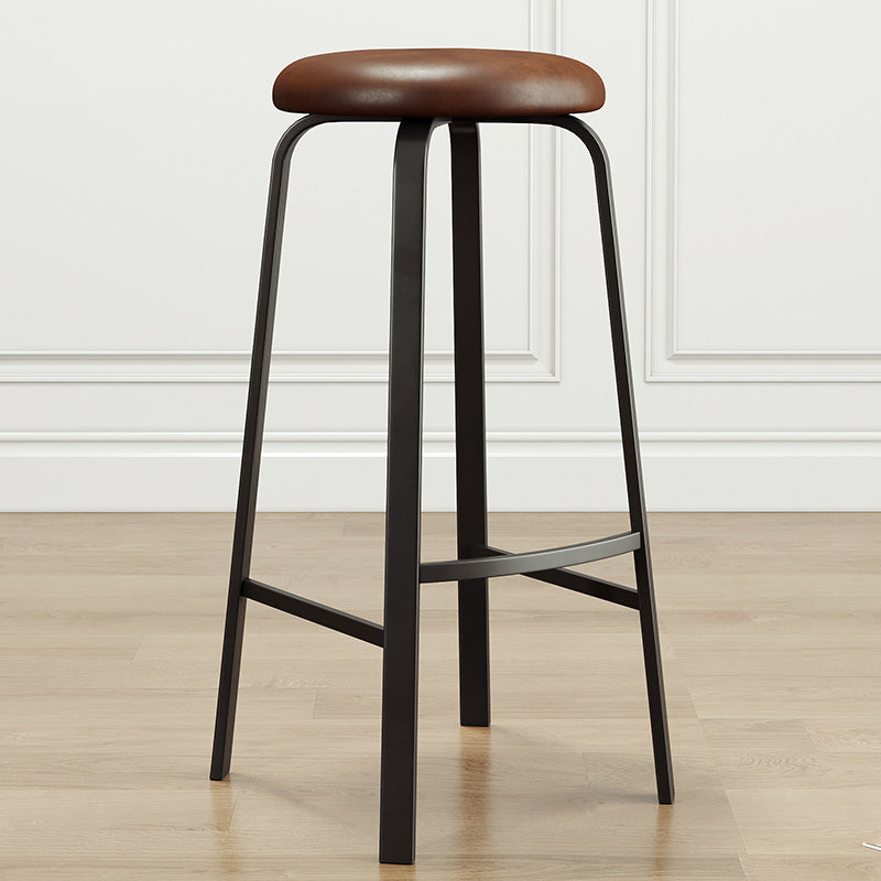 Modern Style Bar-stool Round Seat Barstool with Footrest and Metal Base Dark Brown 1 Piece Bar Stool(30"H) Clearhalo 'Bar Furniture' 'Bar Stools' 'bar_stools' 'furn' 'furn_bar_stools' 'furniture_bar_stools' 'Kitchen & Dining Furniture' 'kitchen&dining_furn' 'kitchen' 'kitchen_furn' Furniture' 4439992