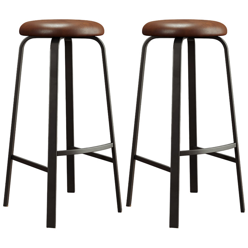 Modern Style Bar-stool Round Seat Barstool with Footrest and Metal Base Dark Brown 2 Piece Set Bar Stool(30"H) Clearhalo 'Bar Furniture' 'Bar Stools' 'bar_stools' 'furn' 'furn_bar_stools' 'furniture_bar_stools' 'Kitchen & Dining Furniture' 'kitchen&dining_furn' 'kitchen' 'kitchen_furn' Furniture' 4439993