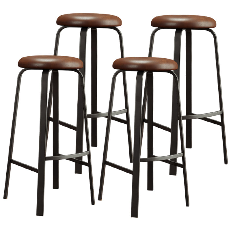 Modern Style Bar-stool Round Seat Barstool with Footrest and Metal Base Dark Brown 4 Piece Set Bar Stool(30"H) Clearhalo 'Bar Furniture' 'Bar Stools' 'bar_stools' 'furn' 'furn_bar_stools' 'furniture_bar_stools' 'Kitchen & Dining Furniture' 'kitchen&dining_furn' 'kitchen' 'kitchen_furn' Furniture' 4439994