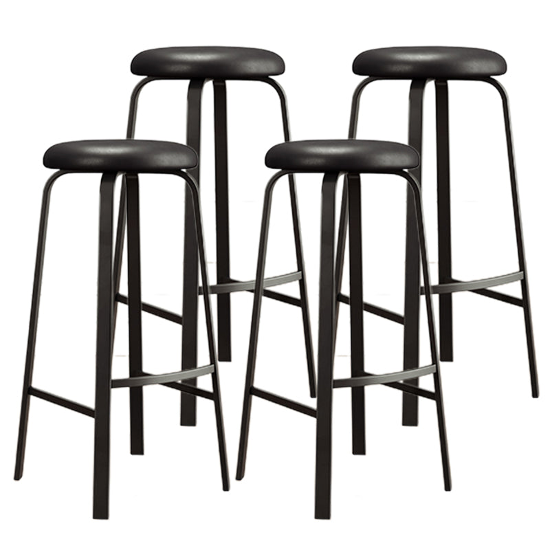 Modern Style Bar-stool Round Seat Barstool with Footrest and Metal Base Black 4 Piece Set Bar Stool(30"H) Clearhalo 'Bar Furniture' 'Bar Stools' 'bar_stools' 'furn' 'furn_bar_stools' 'furniture_bar_stools' 'Kitchen & Dining Furniture' 'kitchen&dining_furn' 'kitchen' 'kitchen_furn' Furniture' 4440015