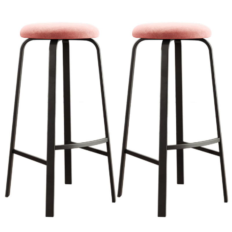 Modern Style Bar-stool Round Seat Barstool with Footrest and Metal Base Pink 2 Piece Set Bar Stool(30"H) Clearhalo 'Bar Furniture' 'Bar Stools' 'bar_stools' 'furn' 'furn_bar_stools' 'furniture_bar_stools' 'Kitchen & Dining Furniture' 'kitchen&dining_furn' 'kitchen' 'kitchen_furn' Furniture' 4440023