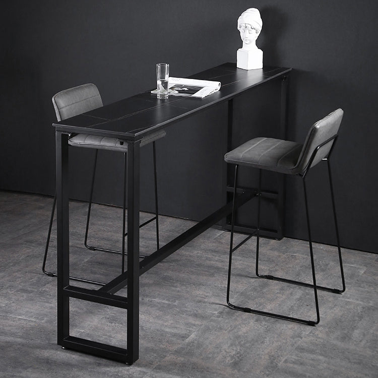 Industrial Rectangle Top Counter Table Stone Top 42-inch Height Table for Coffee Shop 70.9"L x 15.7"W x 41.3"H Black Without Chairs Clearhalo 'Bar Furniture' 'Bar Tables' 'bar_tables' 'furn' 'furn_bar_tables' 'Furniture' 'furniture_bar_tables' 'Kitchen & Dining Furniture' 4440080
