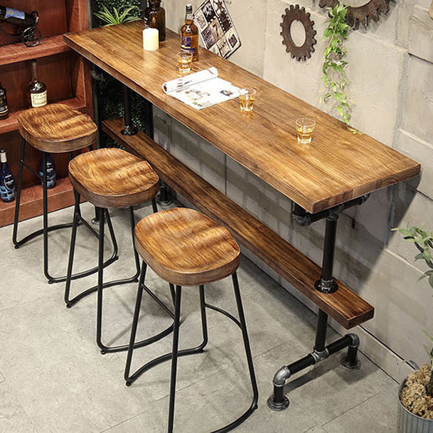 Wood Top Water Pipe Frame Counter Table Industrial 42-inch Height Table for Dinning Room Clearhalo 'Bar Furniture' 'Bar Tables' 'bar_tables' 'furn' 'furn_bar_tables' 'Furniture' 'furniture_bar_tables' 'Kitchen & Dining Furniture' 4440110