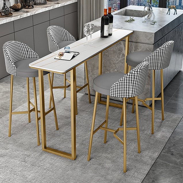 Living Room Bar Table 42-inch Height Stone Top and Metal Base Bistro Table 70.9"L x 15.7"W x 41.3"H Gold White Clearhalo 'Bar Furniture' 'Bar Tables' 'bar_tables' 'furn' 'furn_bar_tables' 'Furniture' 'furniture_bar_tables' 'Kitchen & Dining Furniture' 4440142