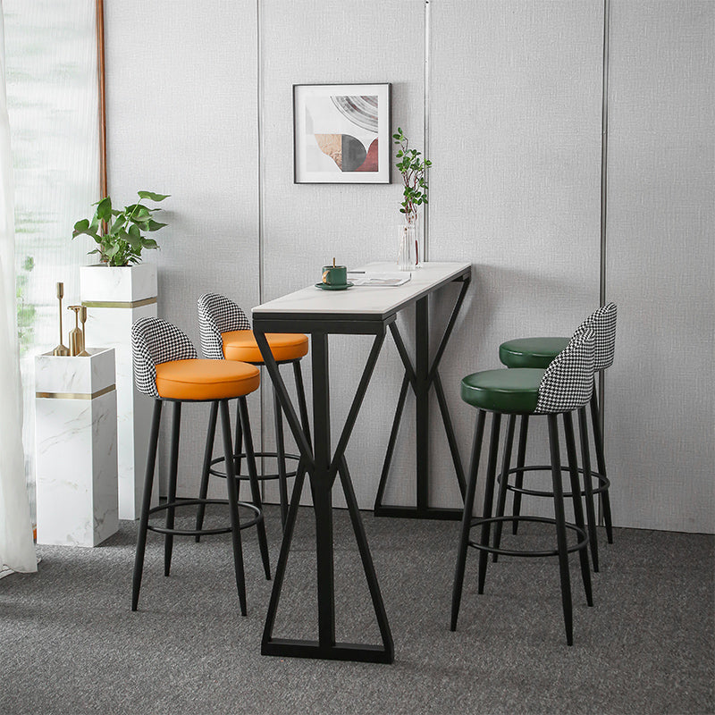 Modern Bar Dining Table Rectangle Bar Height Table with Double Pedestal in Black 70.9"L x 15.7"W x 41.3"H White Without Chairs Clearhalo 'Bar Furniture' 'Bar Tables' 'bar_tables' 'furn' 'furn_bar_tables' 'Furniture' 'furniture_bar_tables' 'Kitchen & Dining Furniture' 4440179