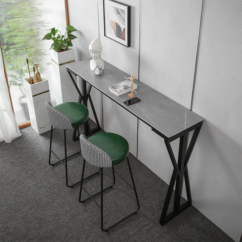 Modern Bar Dining Table Rectangle Bar Height Table with Double Pedestal in Black Gray Without Chairs Clearhalo 'Bar Furniture' 'Bar Tables' 'bar_tables' 'furn' 'furn_bar_tables' 'Furniture' 'furniture_bar_tables' 'Kitchen & Dining Furniture' 4440180