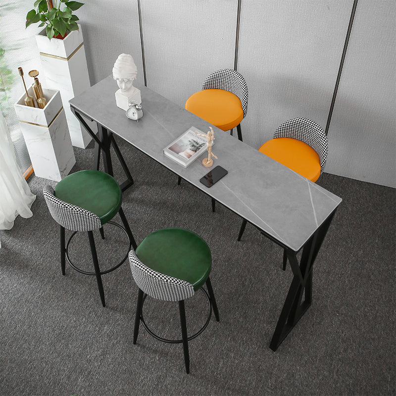 Modern Bar Dining Table Rectangle Bar Height Table with Double Pedestal in Black 78.7"L x 15.7"W x 41.3"H Gray Without Chairs Clearhalo 'Bar Furniture' 'Bar Tables' 'bar_tables' 'furn' 'furn_bar_tables' 'Furniture' 'furniture_bar_tables' 'Kitchen & Dining Furniture' 4440181