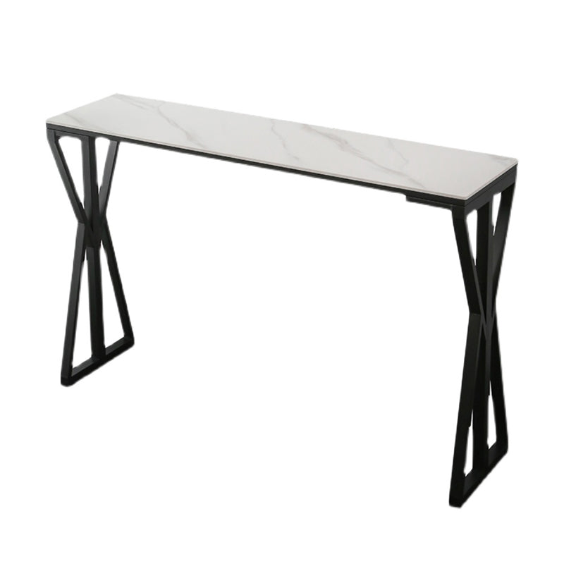 Modern Bar Dining Table Rectangle Bar Height Table with Double Pedestal in Black White Without Chairs Clearhalo 'Bar Furniture' 'Bar Tables' 'bar_tables' 'furn' 'furn_bar_tables' 'Furniture' 'furniture_bar_tables' 'Kitchen & Dining Furniture' 4440182