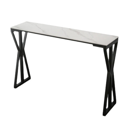 Modern Bar Dining Table Rectangle Bar Height Table with Double Pedestal in Black White Without Chairs Clearhalo 'Bar Furniture' 'Bar Tables' 'bar_tables' 'furn' 'furn_bar_tables' 'Furniture' 'furniture_bar_tables' 'Kitchen & Dining Furniture' 4440182