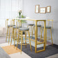 Glam Rectangle Stone Pub Bar Table Gold Iron Bar Dining Table with Trestle Pedestal 70.9"L x 15.7"W x 41.3"H White Without Chairs Clearhalo 'Bar Furniture' 'Bar Tables' 'bar_tables' 'furn' 'furn_bar_tables' 'Furniture' 'furniture_bar_tables' 'Kitchen & Dining Furniture' 4440219