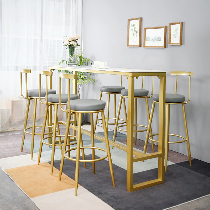 Glam Rectangle Stone Pub Bar Table Gold Iron Bar Dining Table with Trestle Pedestal 70.9"L x 15.7"W x 41.3"H White Without Chairs Clearhalo 'Bar Furniture' 'Bar Tables' 'bar_tables' 'furn' 'furn_bar_tables' 'Furniture' 'furniture_bar_tables' 'Kitchen & Dining Furniture' 4440219