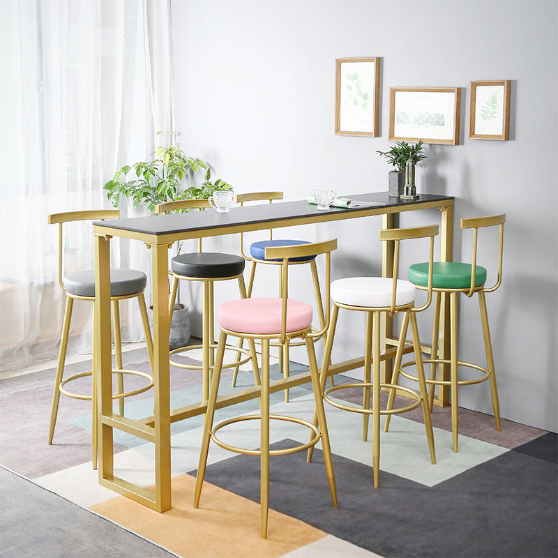 Glam Rectangle Stone Pub Bar Table Gold Iron Bar Dining Table with Trestle Pedestal Black Without Chairs Clearhalo 'Bar Furniture' 'Bar Tables' 'bar_tables' 'furn' 'furn_bar_tables' 'Furniture' 'furniture_bar_tables' 'Kitchen & Dining Furniture' 4440221