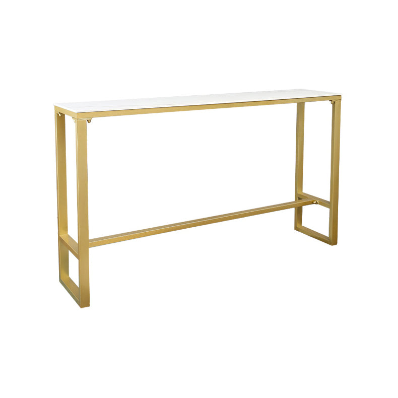 Glam Rectangle Stone Pub Bar Table Gold Iron Bar Dining Table with Trestle Pedestal White Without Chairs Clearhalo 'Bar Furniture' 'Bar Tables' 'bar_tables' 'furn' 'furn_bar_tables' 'Furniture' 'furniture_bar_tables' 'Kitchen & Dining Furniture' 4440222