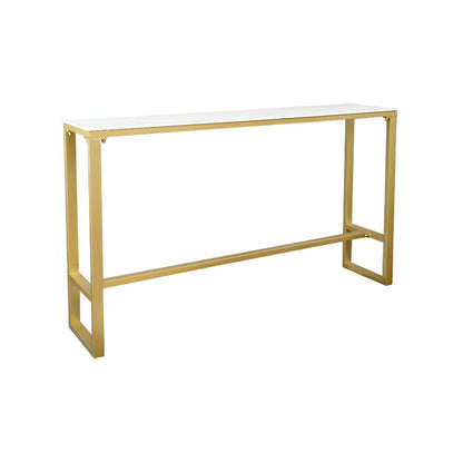Glam Rectangle Stone Pub Bar Table Gold Iron Bar Dining Table with Trestle Pedestal White Without Chairs Clearhalo 'Bar Furniture' 'Bar Tables' 'bar_tables' 'furn' 'furn_bar_tables' 'Furniture' 'furniture_bar_tables' 'Kitchen & Dining Furniture' 4440222