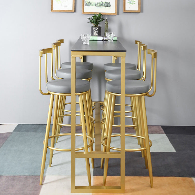 Glam Rectangle Stone Pub Bar Table Gold Iron Bar Dining Table with Trestle Pedestal Clearhalo 'Bar Furniture' 'Bar Tables' 'bar_tables' 'furn' 'furn_bar_tables' 'Furniture' 'furniture_bar_tables' 'Kitchen & Dining Furniture' 4440225