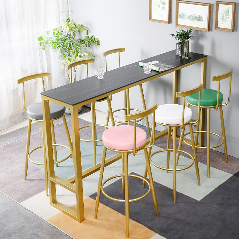Glam Rectangle Stone Pub Bar Table Gold Iron Bar Dining Table with Trestle Pedestal Clearhalo 'Bar Furniture' 'Bar Tables' 'bar_tables' 'furn' 'furn_bar_tables' 'Furniture' 'furniture_bar_tables' 'Kitchen & Dining Furniture' 4440226