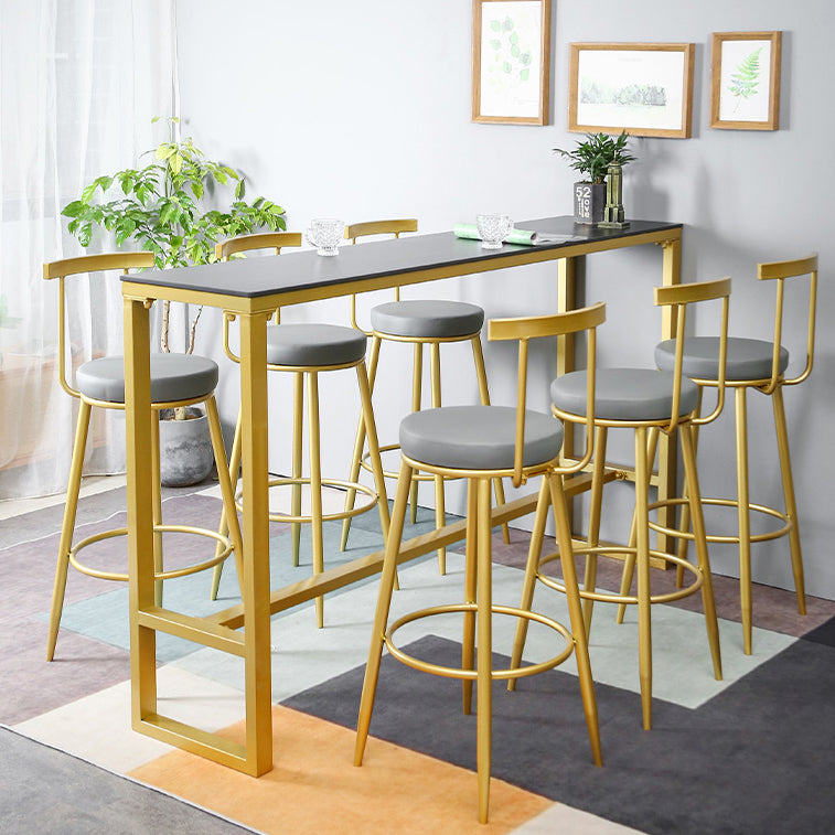 Glam Rectangle Stone Pub Bar Table Gold Iron Bar Dining Table with Trestle Pedestal Clearhalo 'Bar Furniture' 'Bar Tables' 'bar_tables' 'furn' 'furn_bar_tables' 'Furniture' 'furniture_bar_tables' 'Kitchen & Dining Furniture' 4440227