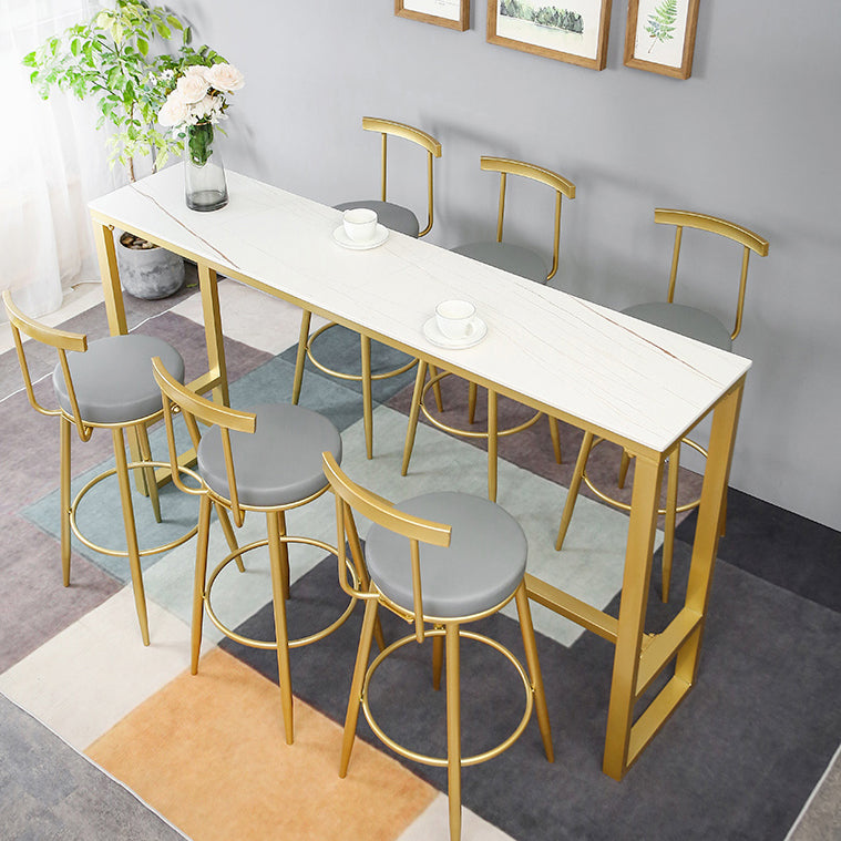 Glam Rectangle Stone Pub Bar Table Gold Iron Bar Dining Table with Trestle Pedestal Clearhalo 'Bar Furniture' 'Bar Tables' 'bar_tables' 'furn' 'furn_bar_tables' 'Furniture' 'furniture_bar_tables' 'Kitchen & Dining Furniture' 4440228