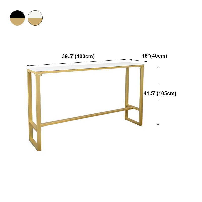 Glam Rectangle Stone Pub Bar Table Gold Iron Bar Dining Table with Trestle Pedestal Clearhalo 'Bar Furniture' 'Bar Tables' 'bar_tables' 'furn' 'furn_bar_tables' 'Furniture' 'furniture_bar_tables' 'Kitchen & Dining Furniture' 4440231