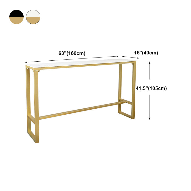 Glam Rectangle Stone Pub Bar Table Gold Iron Bar Dining Table with Trestle Pedestal Clearhalo 'Bar Furniture' 'Bar Tables' 'bar_tables' 'furn' 'furn_bar_tables' 'Furniture' 'furniture_bar_tables' 'Kitchen & Dining Furniture' 4440234