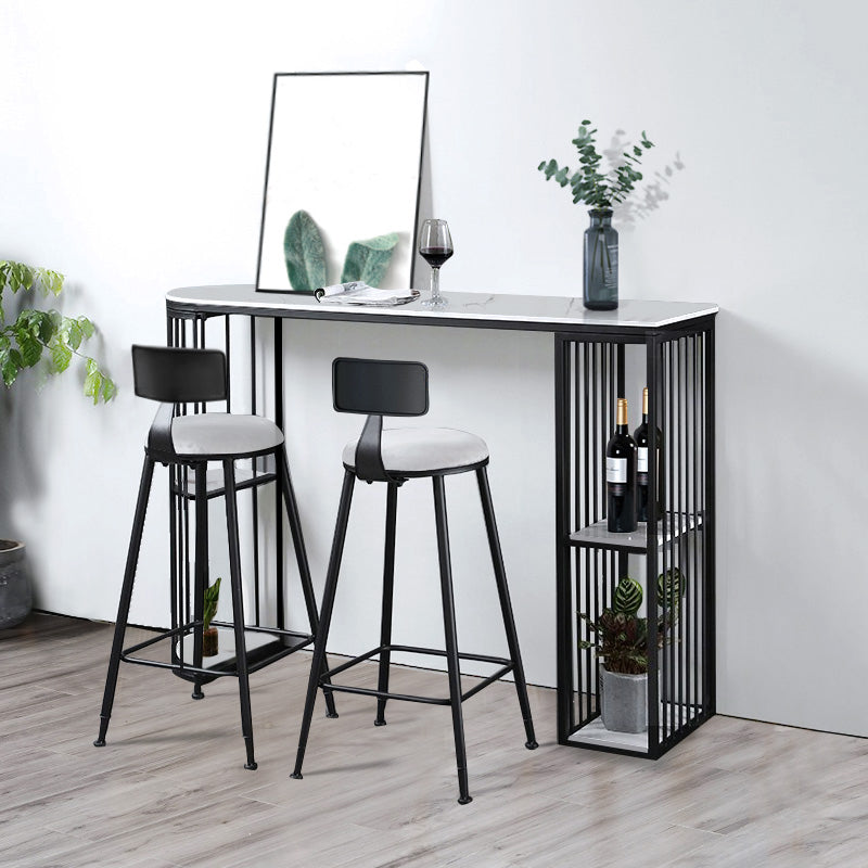 Glam White Faux Marble Pub Bar Table Iron Double Pedestal Bar Dining Table with 4-Shelf 55.1"L x 15.7"W x 41.3"H Black Without Chairs Clearhalo 'Bar Furniture' 'Bar Tables' 'bar_tables' 'furn' 'furn_bar_tables' 'Furniture' 'furniture_bar_tables' 'Kitchen & Dining Furniture' 4440241