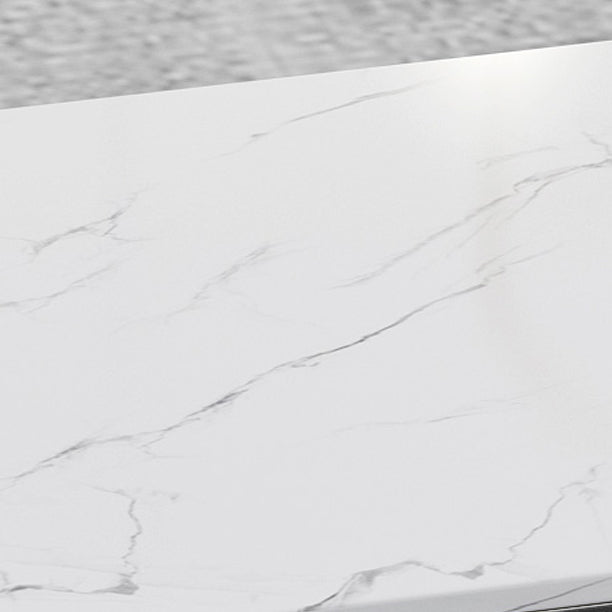 Glam White Faux Marble Pub Bar Table Iron Double Pedestal Bar Dining Table with 4-Shelf Clearhalo 'Bar Furniture' 'Bar Tables' 'bar_tables' 'furn' 'furn_bar_tables' 'Furniture' 'furniture_bar_tables' 'Kitchen & Dining Furniture' 4440243