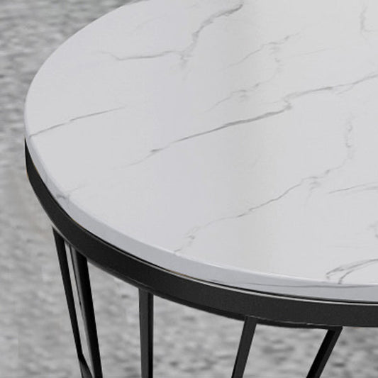 Glam White Faux Marble Pub Bar Table Iron Double Pedestal Bar Dining Table with 4-Shelf Clearhalo 'Bar Furniture' 'Bar Tables' 'bar_tables' 'furn' 'furn_bar_tables' 'Furniture' 'furniture_bar_tables' 'Kitchen & Dining Furniture' 4440244