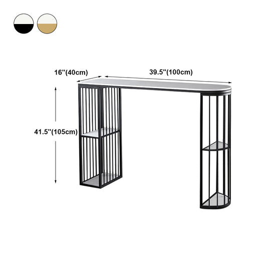 Glam White Faux Marble Pub Bar Table Iron Double Pedestal Bar Dining Table with 4-Shelf Clearhalo 'Bar Furniture' 'Bar Tables' 'bar_tables' 'furn' 'furn_bar_tables' 'Furniture' 'furniture_bar_tables' 'Kitchen & Dining Furniture' 4440247