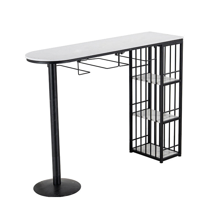 Glam White Faux Marble Bistro Table Iron Double Pedestal Bar Dining Table with 3-Shelf Black Without Chairs Clearhalo 'Bar Furniture' 'Bar Tables' 'bar_tables' 'furn' 'furn_bar_tables' 'Furniture' 'furniture_bar_tables' 'Kitchen & Dining Furniture' 4440253