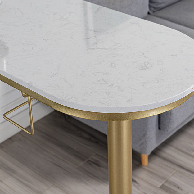 Glam White Faux Marble Bistro Table Iron Double Pedestal Bar Dining Table with 3-Shelf Clearhalo 'Bar Furniture' 'Bar Tables' 'bar_tables' 'furn' 'furn_bar_tables' 'Furniture' 'furniture_bar_tables' 'Kitchen & Dining Furniture' 4440258