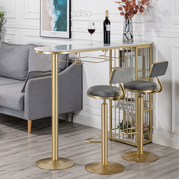Glam White Faux Marble Bistro Table Iron Double Pedestal Bar Dining Table with 3-Shelf Clearhalo 'Bar Furniture' 'Bar Tables' 'bar_tables' 'furn' 'furn_bar_tables' 'Furniture' 'furniture_bar_tables' 'Kitchen & Dining Furniture' 4440261