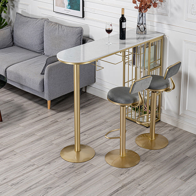 Glam White Faux Marble Bistro Table Iron Double Pedestal Bar Dining Table with 3-Shelf Clearhalo 'Bar Furniture' 'Bar Tables' 'bar_tables' 'furn' 'furn_bar_tables' 'Furniture' 'furniture_bar_tables' 'Kitchen & Dining Furniture' 4440264