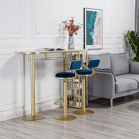 Glam White Faux Marble Bistro Table Iron Double Pedestal Bar Dining Table with 3-Shelf Clearhalo 'Bar Furniture' 'Bar Tables' 'bar_tables' 'furn' 'furn_bar_tables' 'Furniture' 'furniture_bar_tables' 'Kitchen & Dining Furniture' 4440265