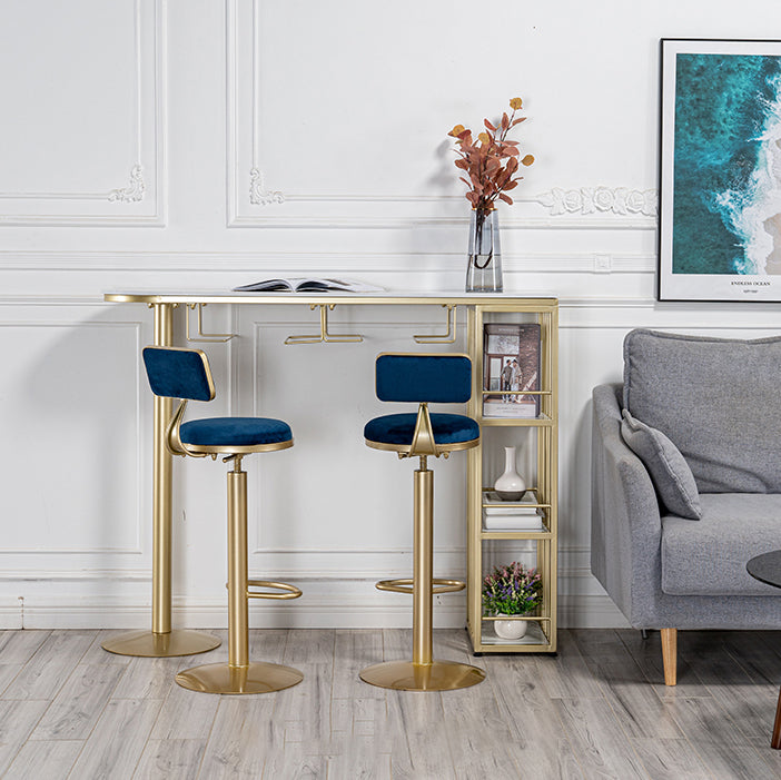 Glam White Faux Marble Bistro Table Iron Double Pedestal Bar Dining Table with 3-Shelf Clearhalo 'Bar Furniture' 'Bar Tables' 'bar_tables' 'furn' 'furn_bar_tables' 'Furniture' 'furniture_bar_tables' 'Kitchen & Dining Furniture' 4440266
