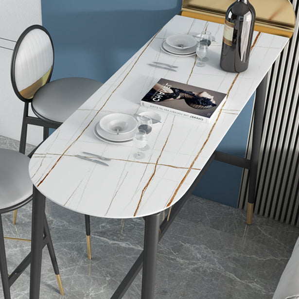 Industrial Style Iron Bar Table Faux Marble Top 41.3"H Bistro Table with Footrest Clearhalo 'Bar Furniture' 'Bar Tables' 'bar_tables' 'furn' 'furn_bar_tables' 'Furniture' 'furniture_bar_tables' 'Kitchen & Dining Furniture' 4440298