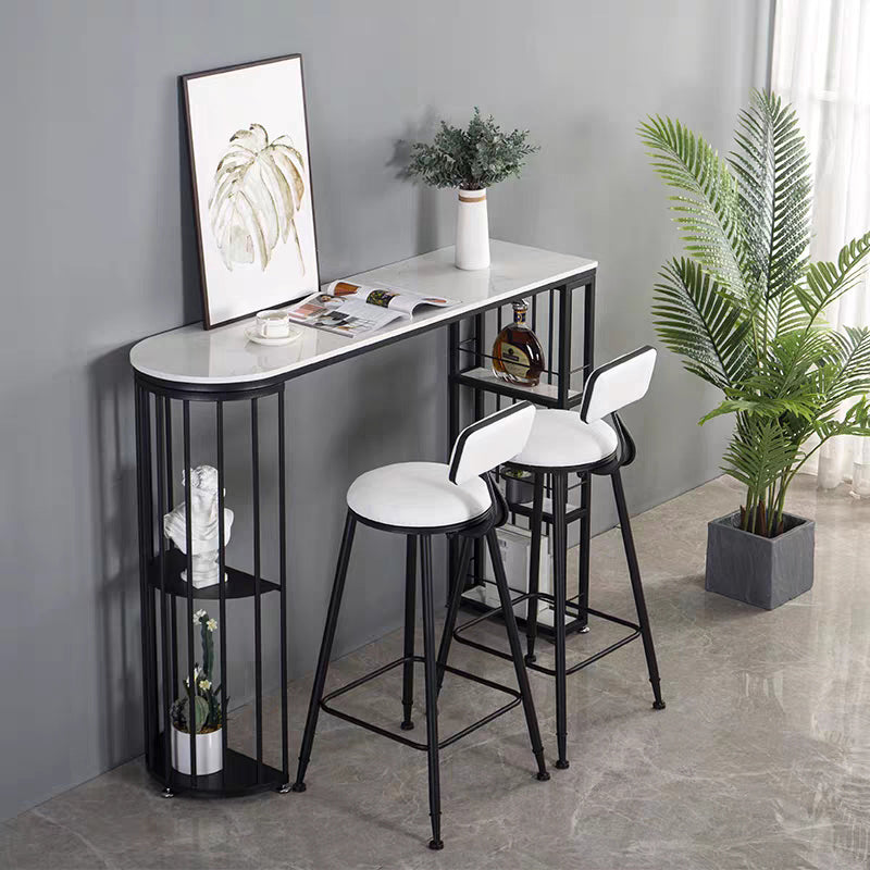 Industrial Style Iron Bar Table Faux Marble White Top 41.3"H Bistro Table with Storage Clearhalo 'Bar Furniture' 'Bar Tables' 'bar_tables' 'furn' 'furn_bar_tables' 'Furniture' 'furniture_bar_tables' 'Kitchen & Dining Furniture' 4440348