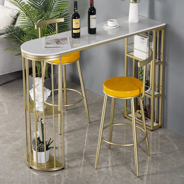 Industrial Style Iron Bar Table Faux Marble White Top 41.3"H Bistro Table with Storage Clearhalo 'Bar Furniture' 'Bar Tables' 'bar_tables' 'furn' 'furn_bar_tables' 'Furniture' 'furniture_bar_tables' 'Kitchen & Dining Furniture' 4440350