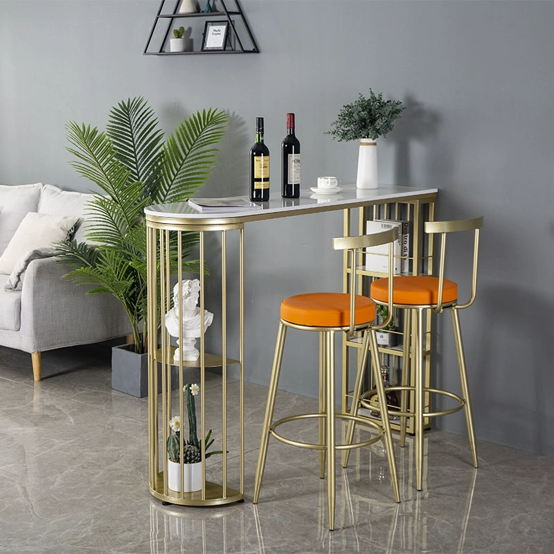 Industrial Style Iron Bar Table Faux Marble White Top 41.3"H Bistro Table with Storage Clearhalo 'Bar Furniture' 'Bar Tables' 'bar_tables' 'furn' 'furn_bar_tables' 'Furniture' 'furniture_bar_tables' 'Kitchen & Dining Furniture' 4440351