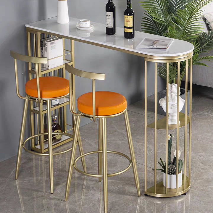 Industrial Style Iron Bar Table Faux Marble White Top 41.3"H Bistro Table with Storage Clearhalo 'Bar Furniture' 'Bar Tables' 'bar_tables' 'furn' 'furn_bar_tables' 'Furniture' 'furniture_bar_tables' 'Kitchen & Dining Furniture' 4440352